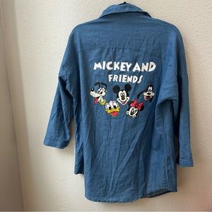 Unbranded Disney Mickey & Friends graphic blue chambray denim button down shirt